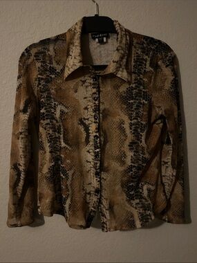 bebe Snake-Print Button Front Shirt in Brown & Black